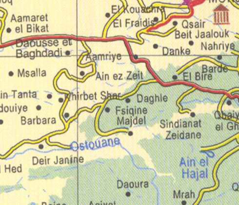 Maps of Lebanon, Location and address, el bire, deir janine, barbara, khirbet shar, nahriye, ain el hajal, mrah