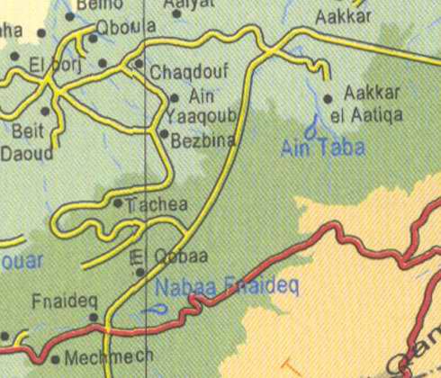 Maps of Lebanon, Location and address, beit daoud, aakkar, ain yaaqoub, ain taba, nabaa fnaideq, mechmech