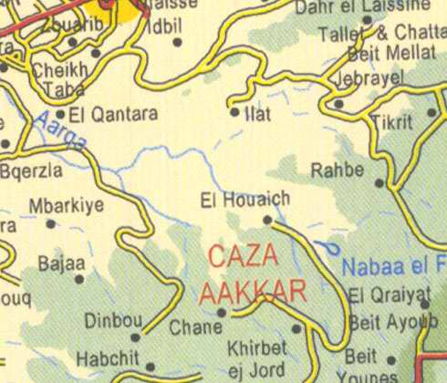 Maps of Lebanon, Location and address, aakkar, cheikh taba, qantara, bajaa, habchit, rahbe, tikrit, jebrayel