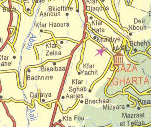 Maps of Lebanon, Location and address, kfar haoura, kfar zeina, kfar hata, deir nbouh, zgharta, bnechaai, mizyara