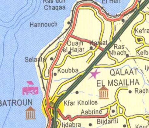 Maps of Lebanon, Location and address, hannouch, selaata, koubba, hamat, kfar khollos, qalaat el msailha