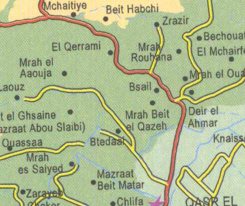 Maps of Lebanon, Location and address, beit habchi, zrazir, mrah rouhana, deir el ahmar, mazraat beit matar, bsail