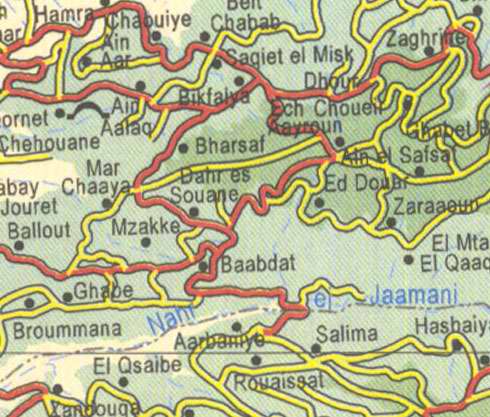 Maps of Lebanon, Location and address, ain aar, bikfaya, dahr es souane, baabdat, rouaissat, broummana