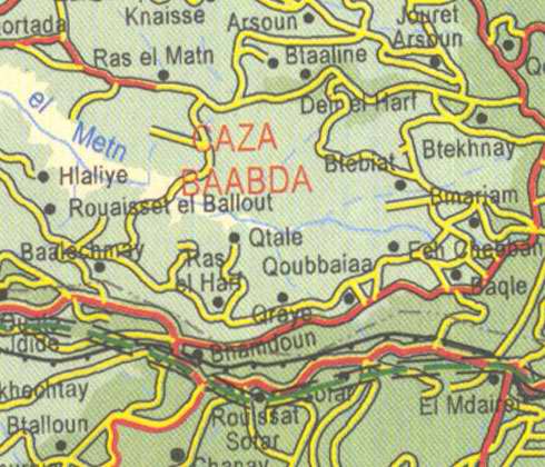 Maps of Lebanon, Location and address, ras el matn, arsoun, btekhnay, baalechmay, bhamdoun