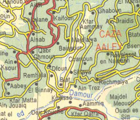 Maps of Lebanon, Location and address, kaifoun, ghaboun, baissour, damour, aabey, chartoun, rechmaiya, ainab