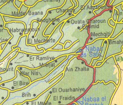 Maps of Lebanon, Location and address, nabaa es safa, ain zhalta, brih, el mecherfe, mreijat, el fraidis