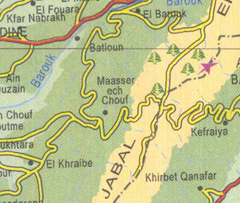 Maps of Lebanon, Location and address, el barouk, el khraibe, kefraiya, khirbet qanafar, kfar nabrakh