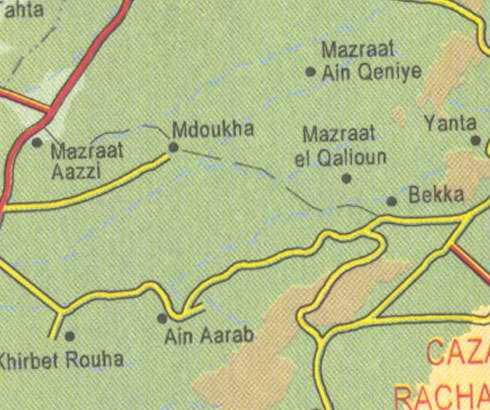 Maps of Lebanon, Location and address, mdoukha, mazraat aazzi, ain aarab, bekka, yanta, caza rachaya