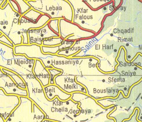 Villages Maps of Lebanon, Location and address, lebaa, kfar falous, chqadif, el harf, baissour, el mjeideh, kfar melki, kfar chella, aangoun