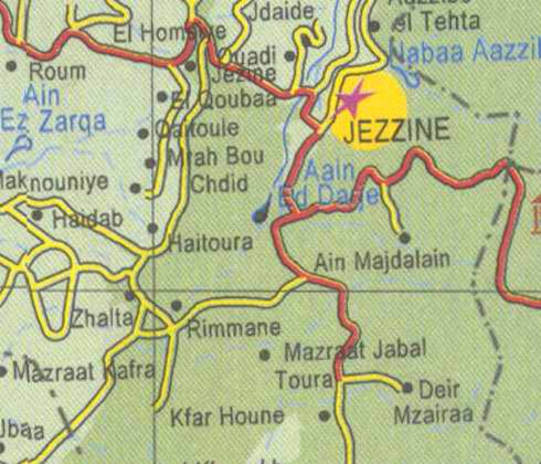 Maps of Lebanon, Location and address, jezzine, ain ez zarqa, kfar houne, zhalta, haidab, rimmane