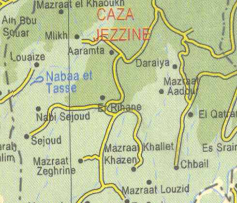 Maps of Lebanon, Location and address,  jezzine, mlikh, nabaa et tasse, sejoud, er rihane, daraiya, chbail