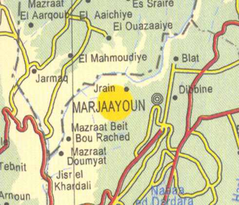 Maps of Lebanon, Location and address,  marjaayoun, blat, dibbine, jisr el khardali, jrain, aaichiye