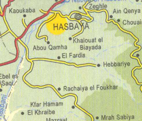 Maps of Lebanon, Location and address, hasbaya, kaoukaba, hebbariye, kfar hamam, zeghle