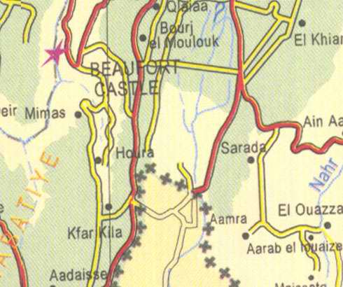 Maps of Lebanon, Location and address, beaufort castle, mimas, kfar kila, aamra, sarada, bourj el moulouk