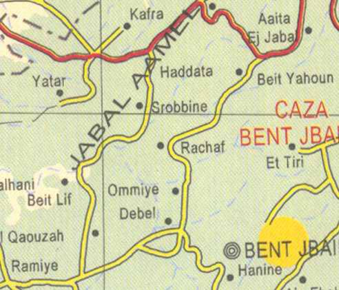 Maps of Lebanon, Location and address, kafra, haddata, jabal aamel, rachaf, debel, beit lif, hanine, yatar, et tiri